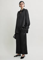 Satin drawstring trousers black