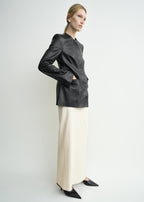 Collarless leather jacket black