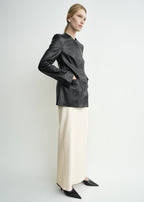 Collarless leather jacket black petite