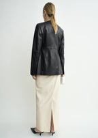 Collarless leather jacket black petite