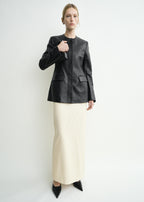 Collarless leather jacket black