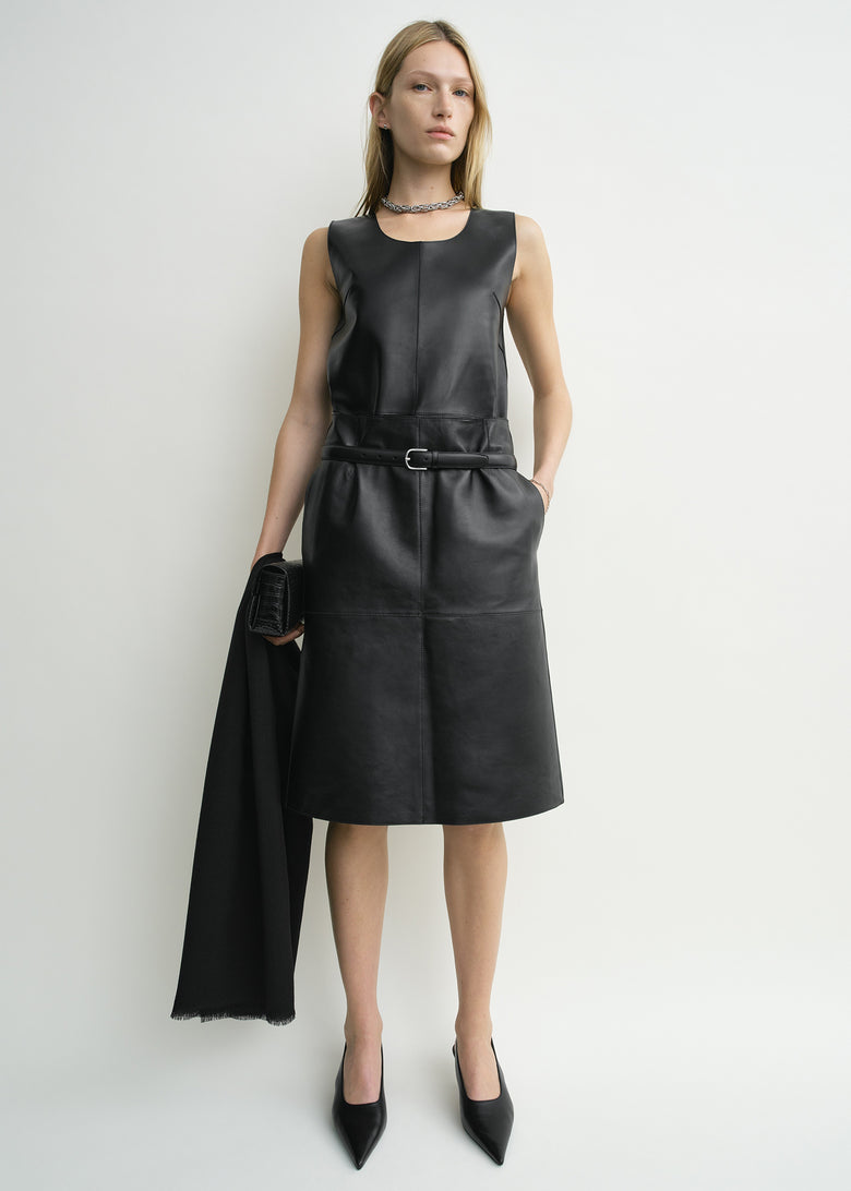 Paneled leather skirt black