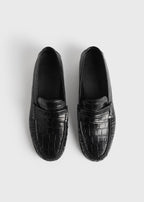 Moccasin croco-embossed loafers black