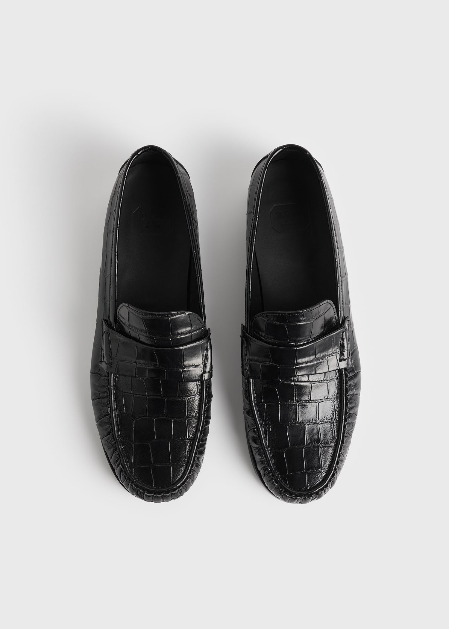 Moccasin croco-embossed loafers black