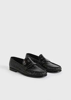 Moccasin croco-embossed loafers black