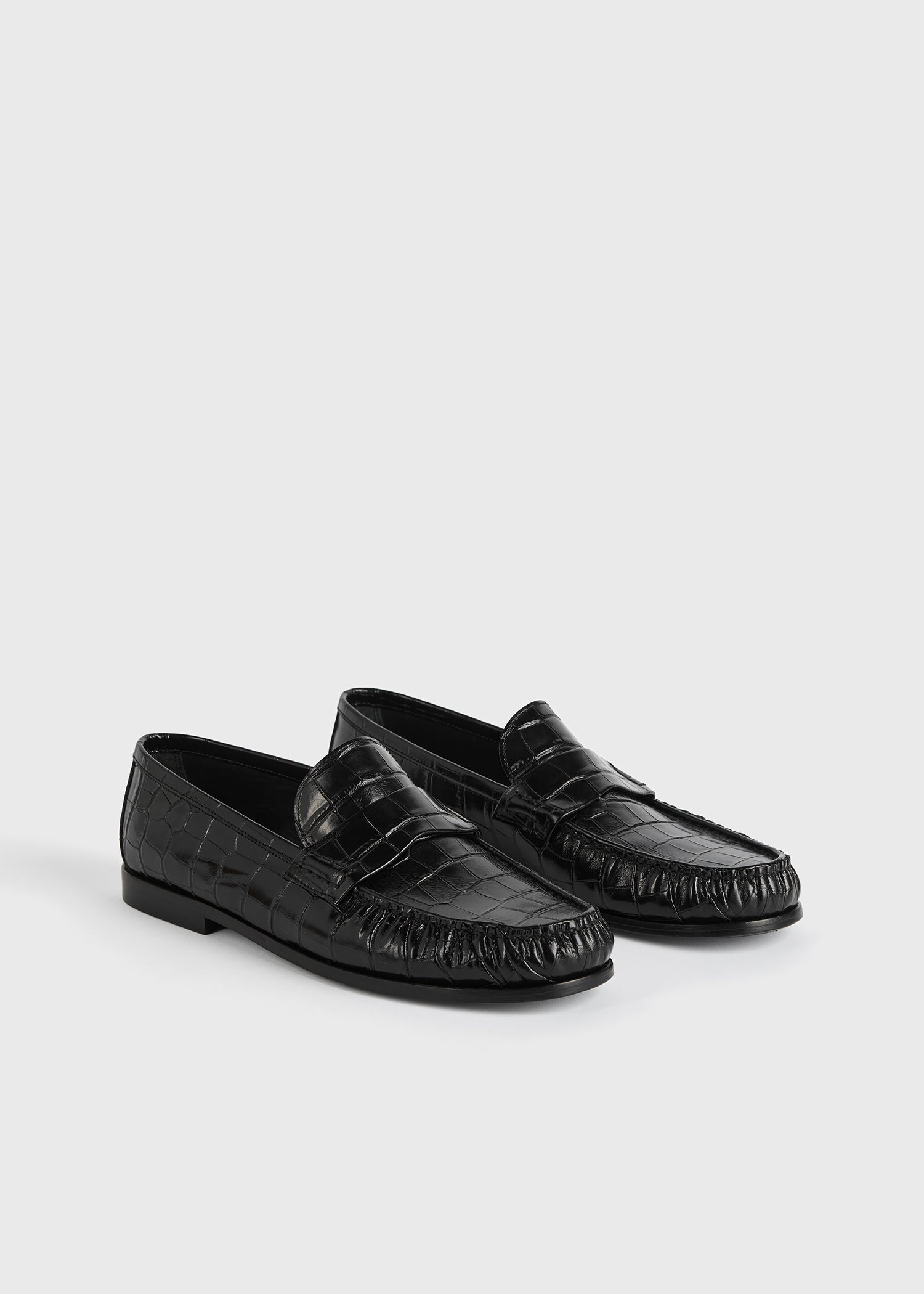 Moccasin croco-embossed loafers black