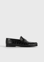 Moccasin croco-embossed loafers black