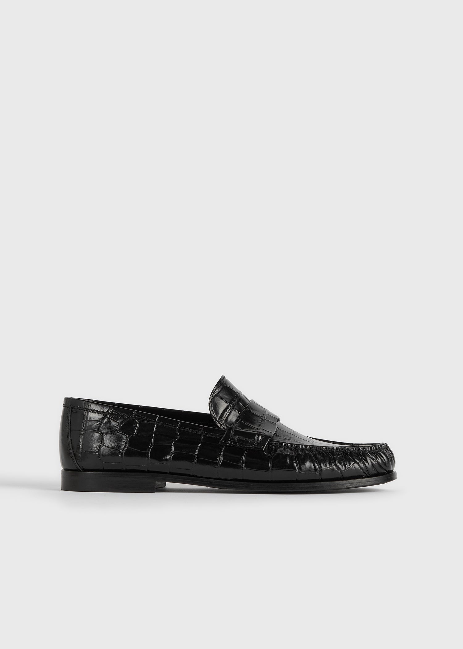 Moccasin croco-embossed loafers black