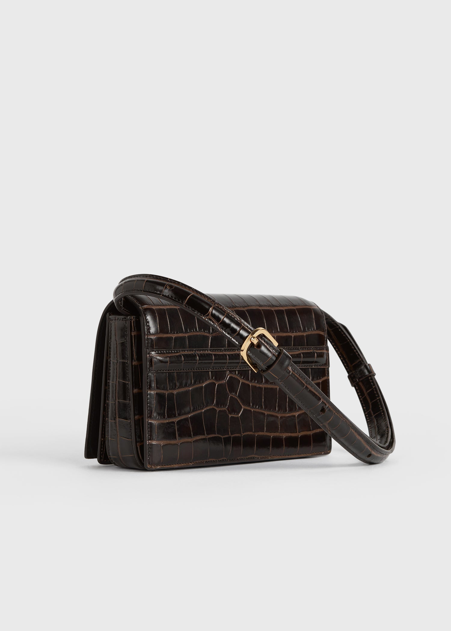 Mini T-flap croco-embossed bag dark brown