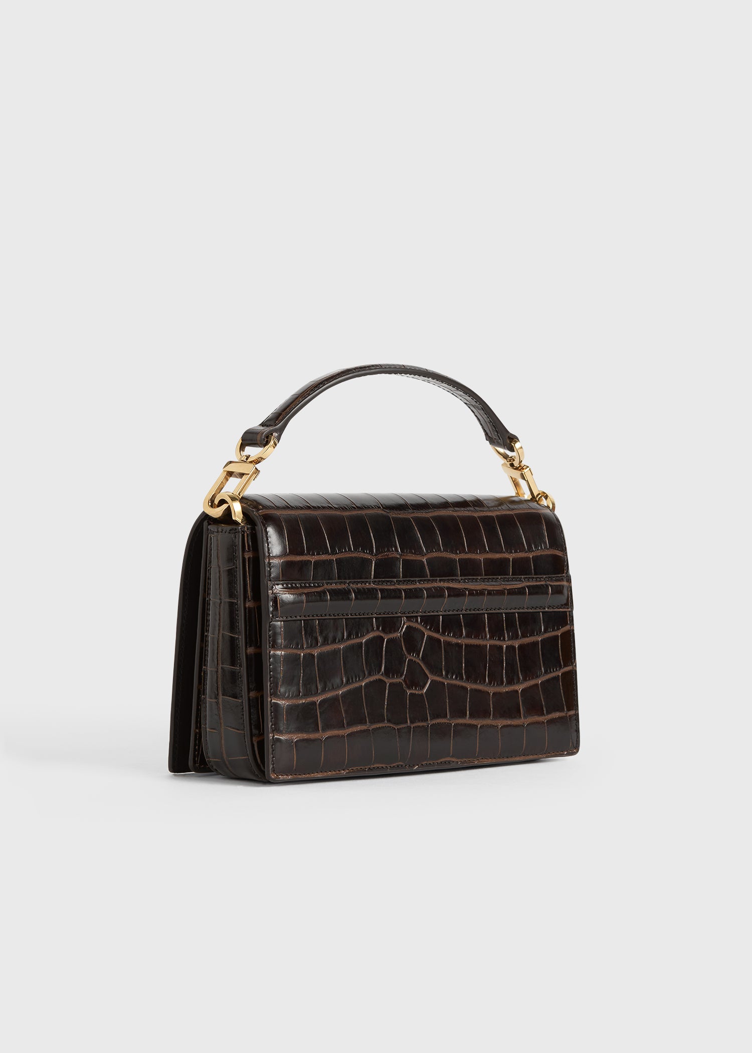 Mini T-flap croco-embossed bag dark brown