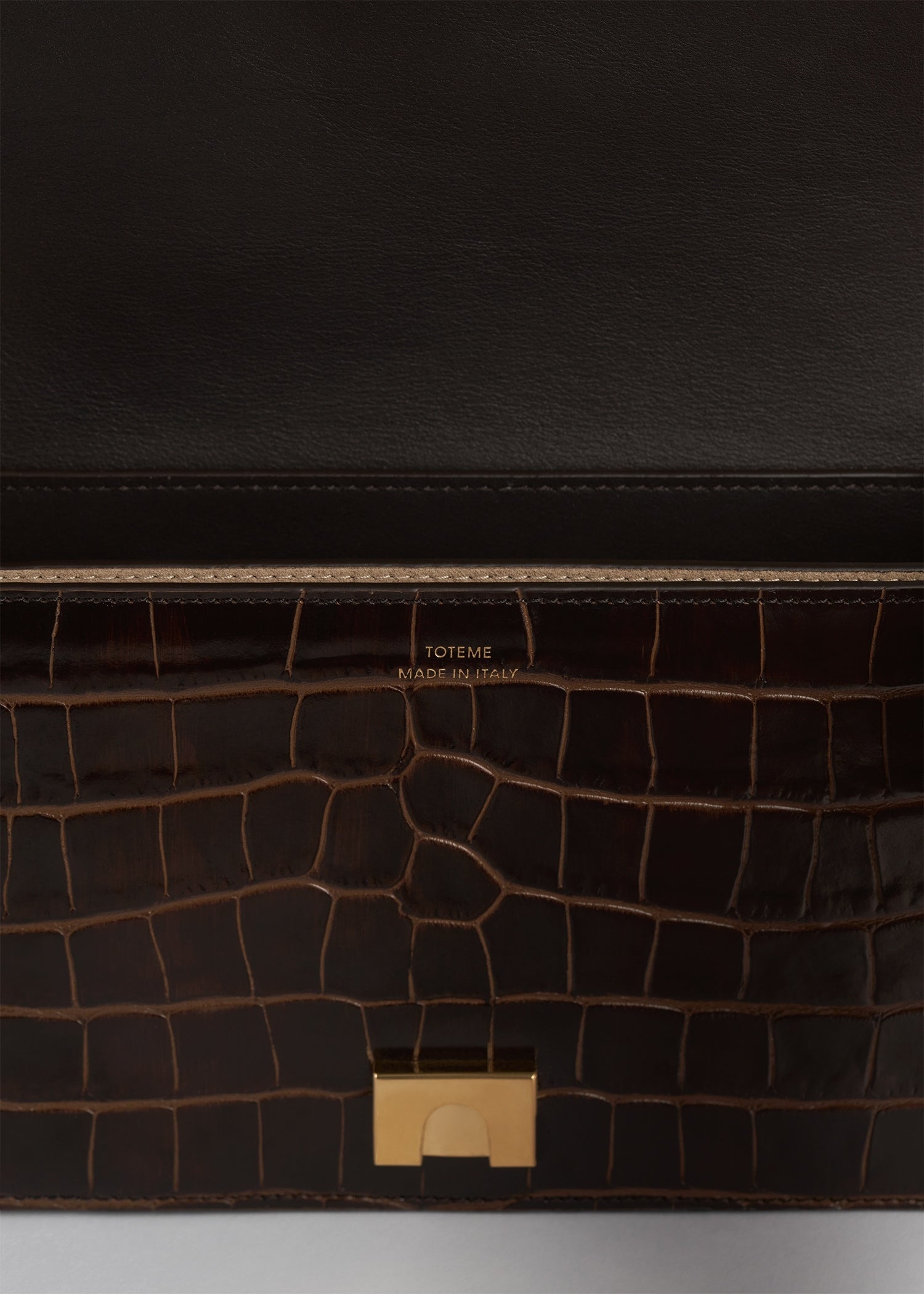 Mini T-flap croco-embossed bag dark brown