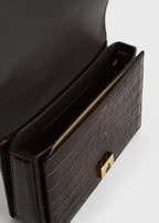 Mini T-flap croco-embossed bag dark brown