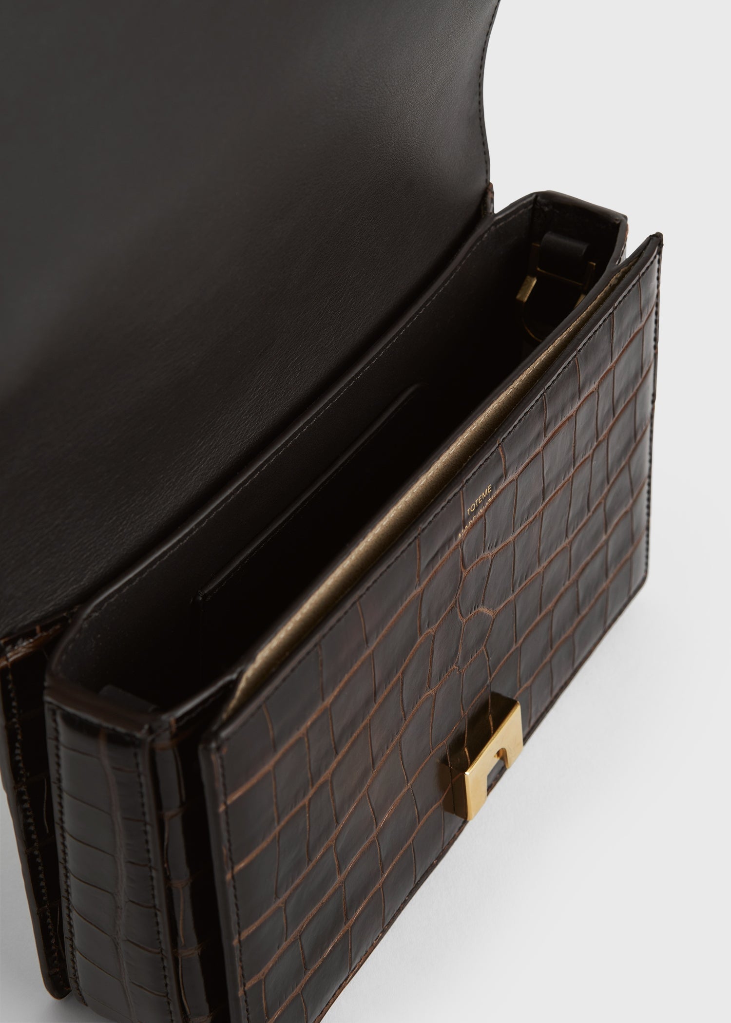 Mini T-flap croco-embossed bag dark brown