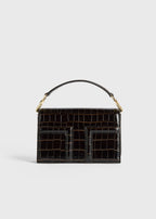 Mini T-flap croco-embossed bag dark brown