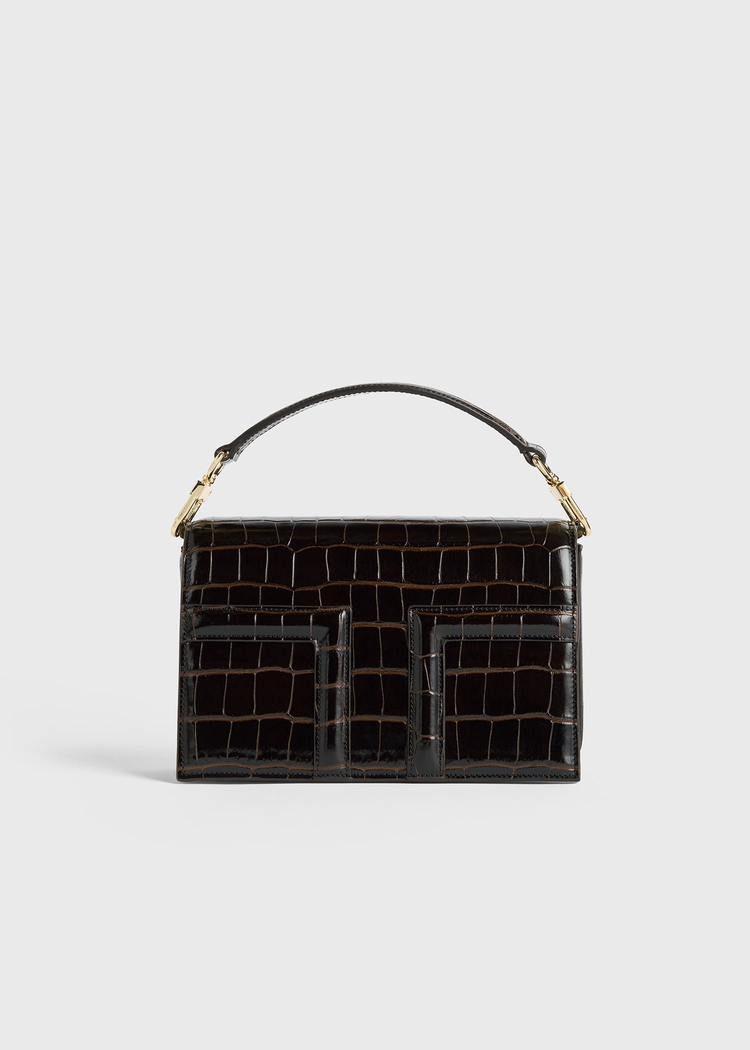 Mini T-flap croco-embossed bag dark brown