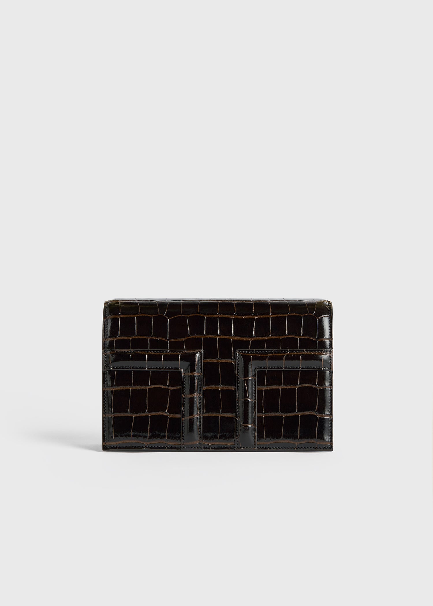 Mini T-flap croco-embossed bag dark brown