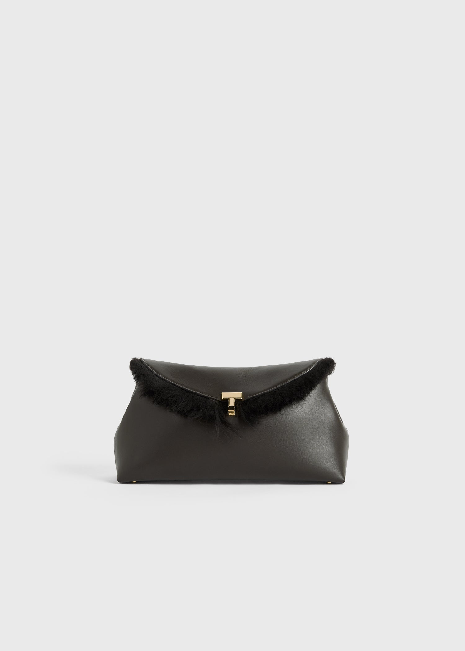 Shearling T-lock clutch bark