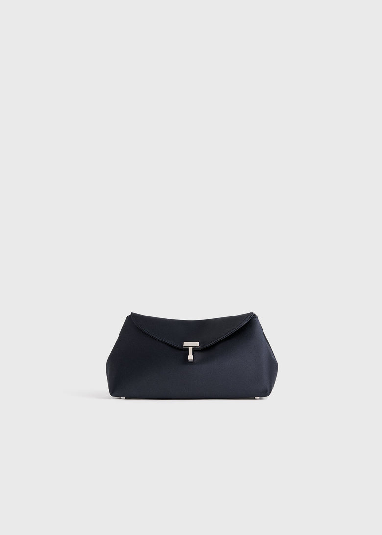 Mini T-lock satin clutch navy