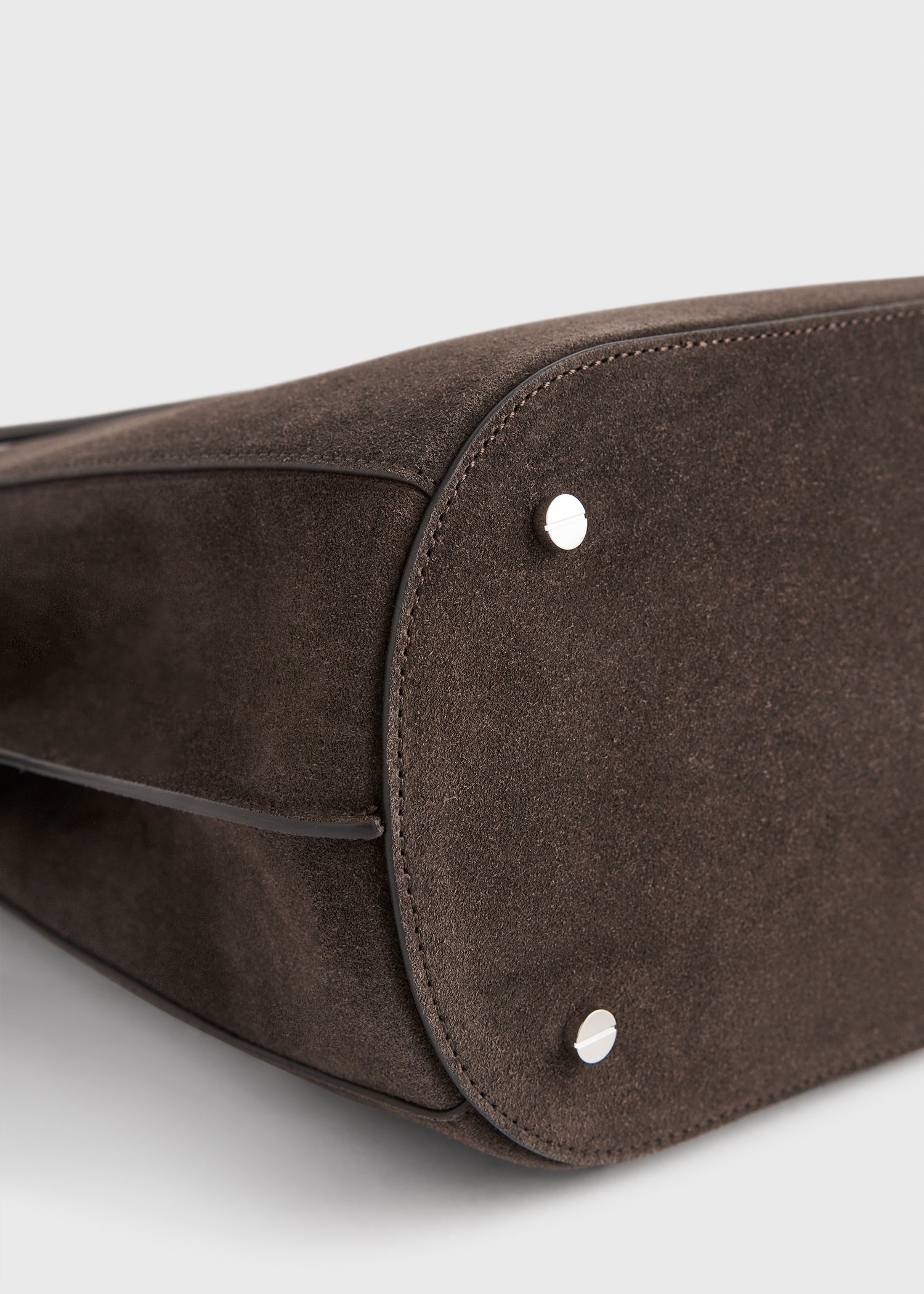 Belted suede bucket bag brown