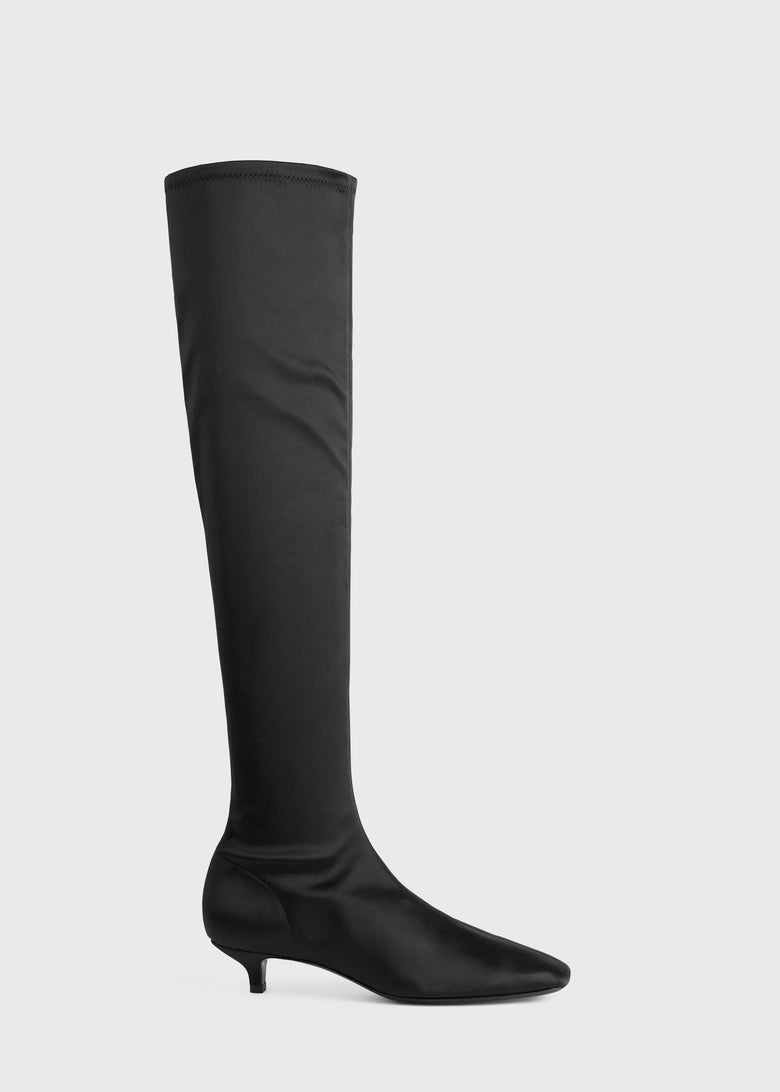 Satin knee-high boots black