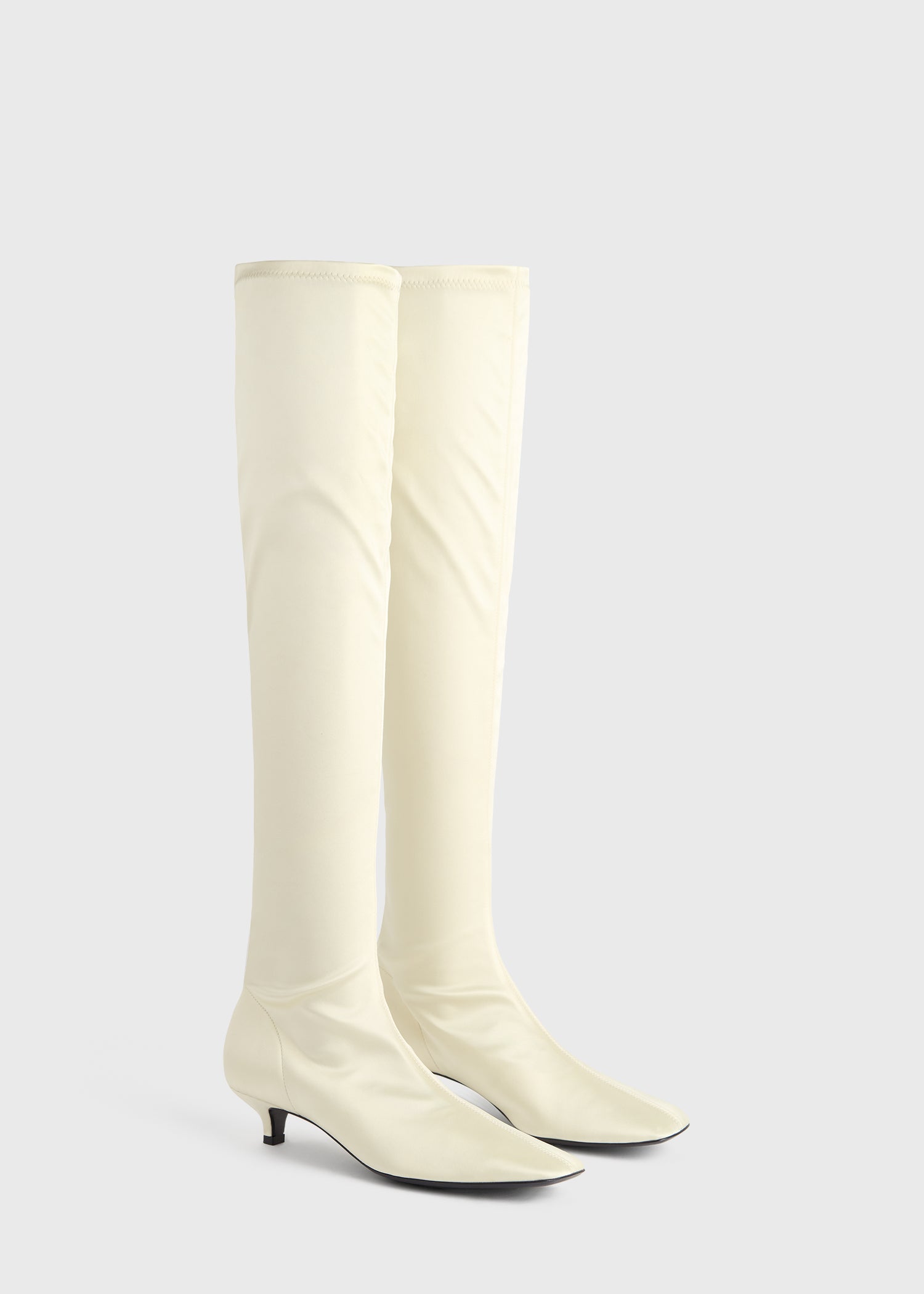 Satin knee-high boots milk