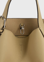 Small Belted grained-leather tote cashew