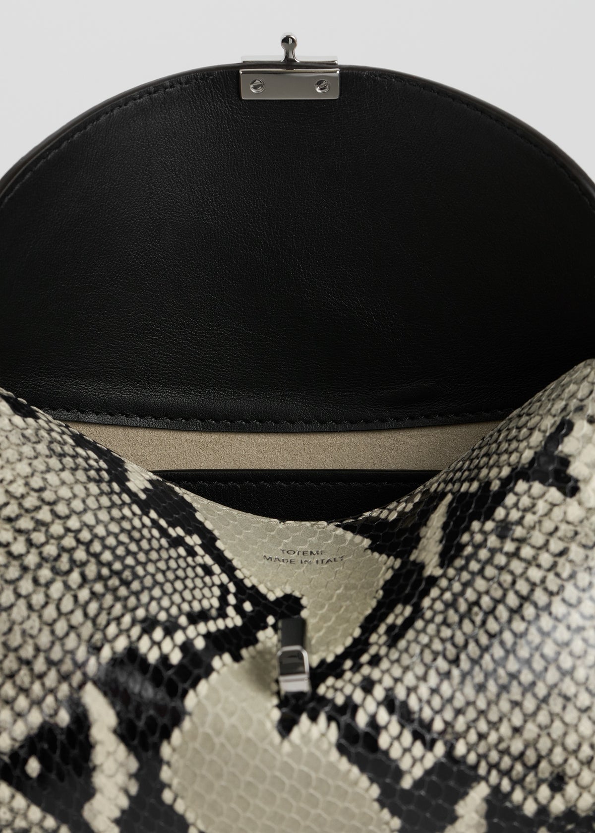 Mini t-lock python-embossed clutch black/ecru