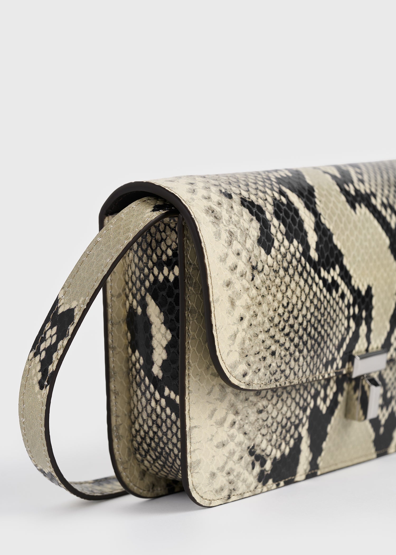 T-lock python-embossed crossbody black/ecru