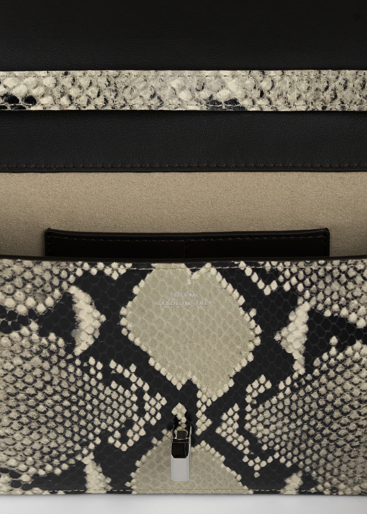 T-lock python-embossed crossbody black/ecru