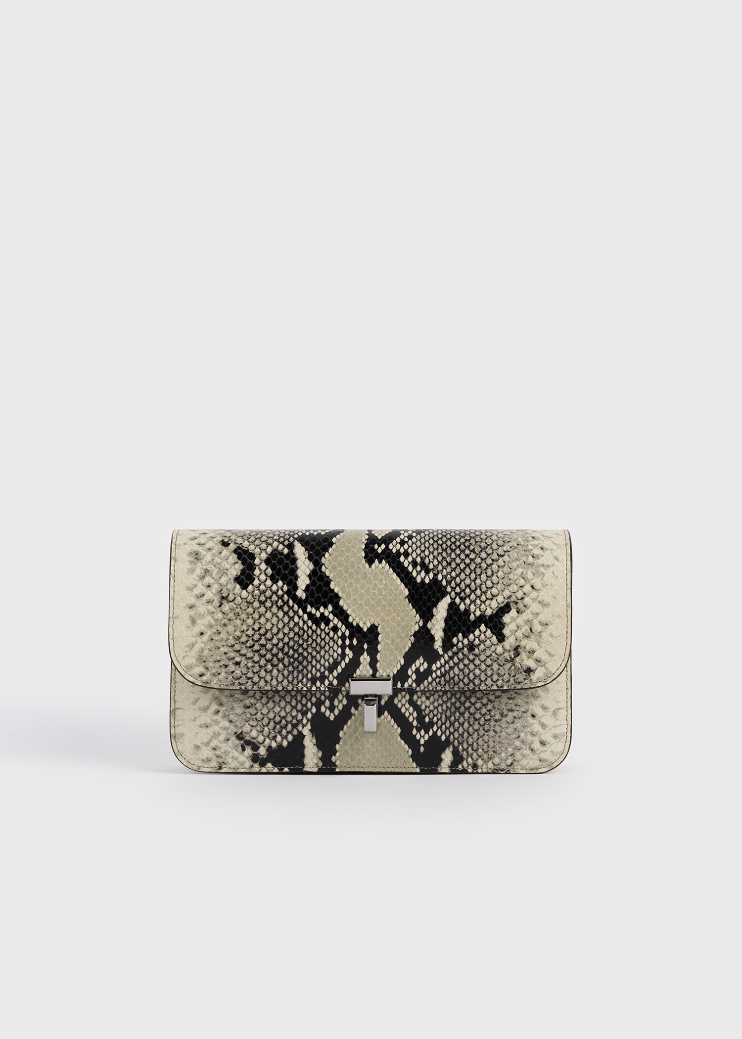T-lock python-embossed crossbody black/ecru