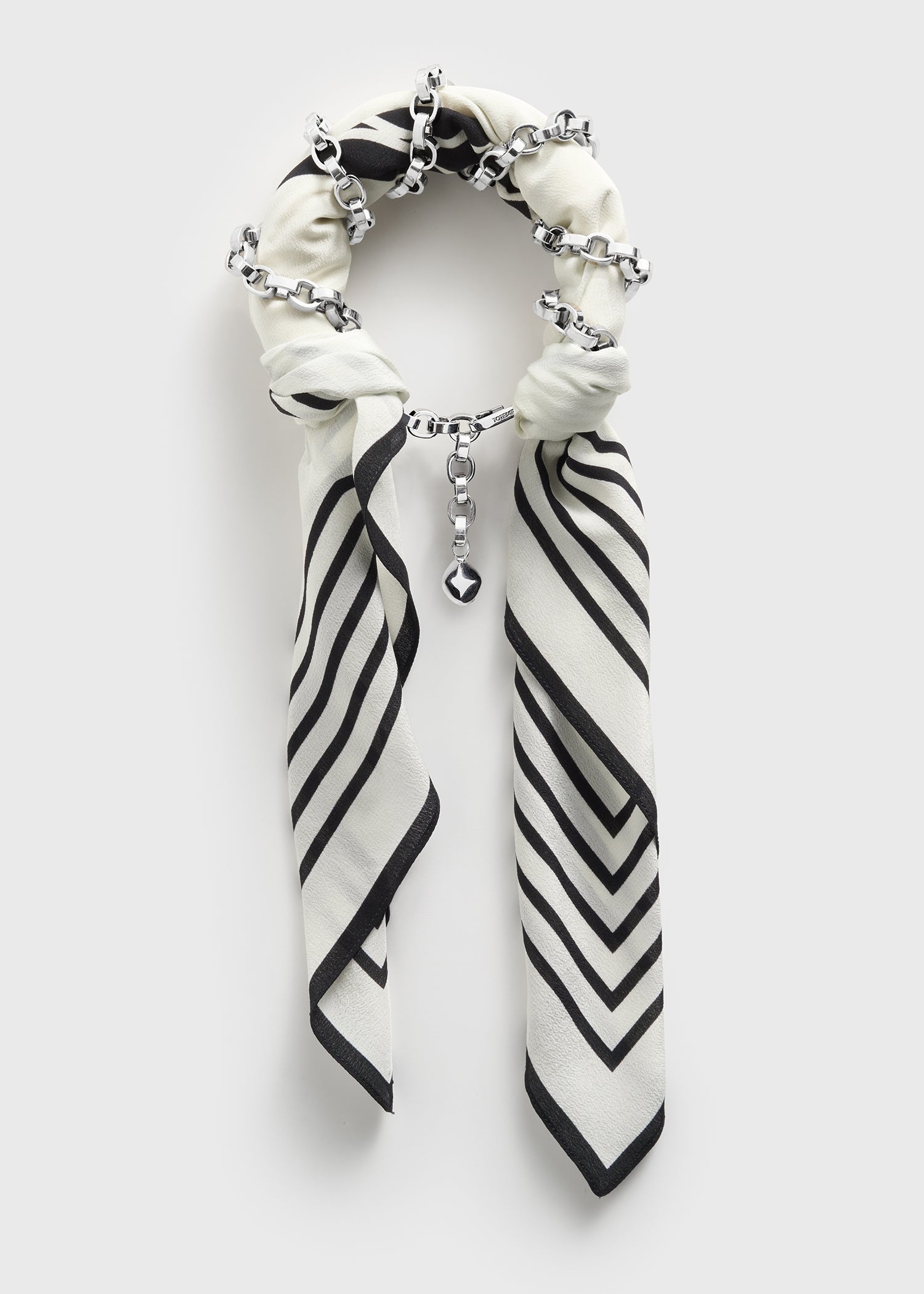 Silk scarf bracelet ecru/black/silver