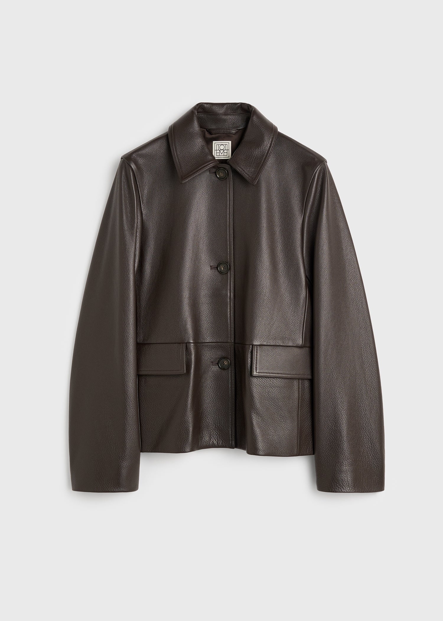 Grained leather jacket dark brown