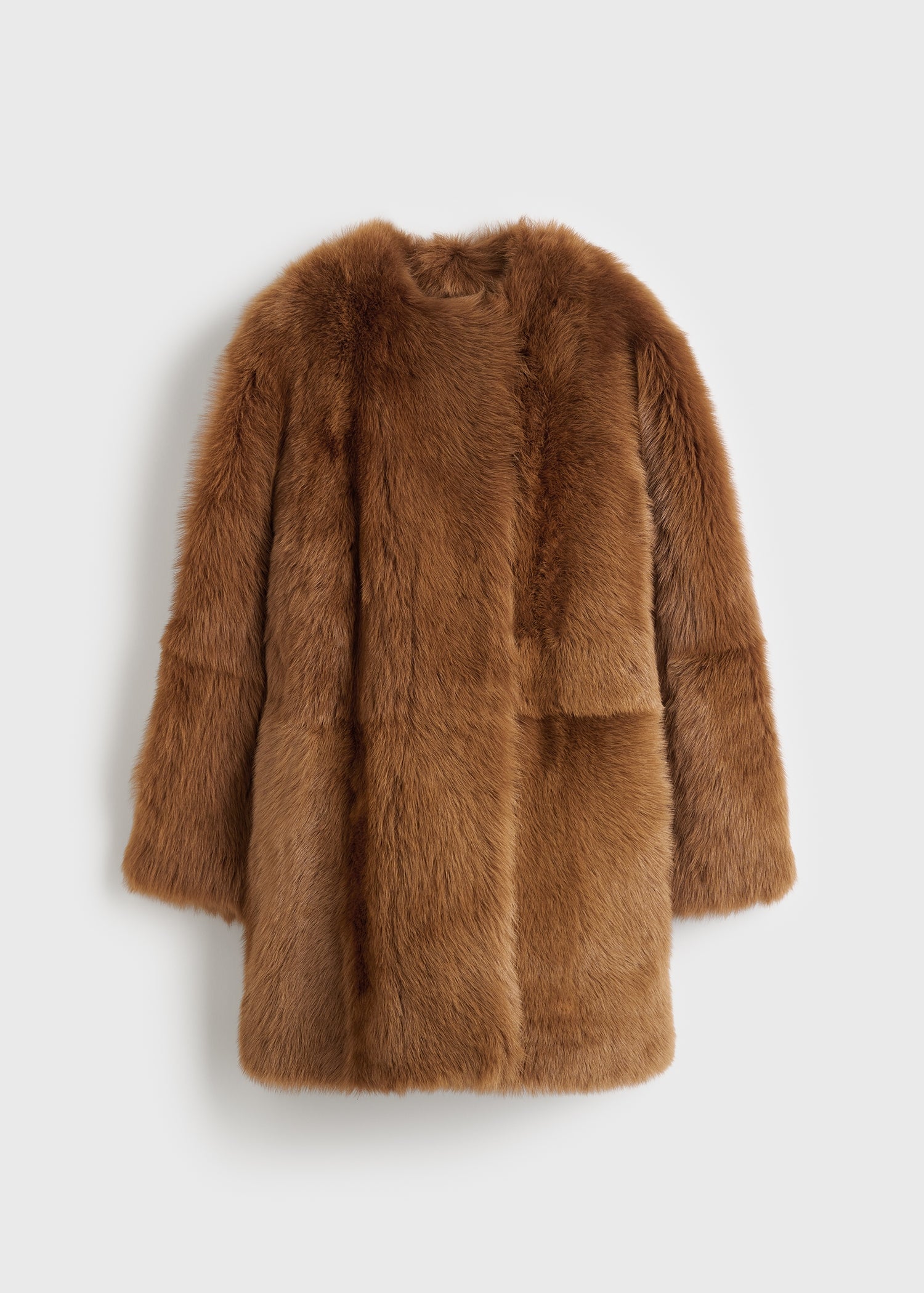 Short silky shearling coat ginger
