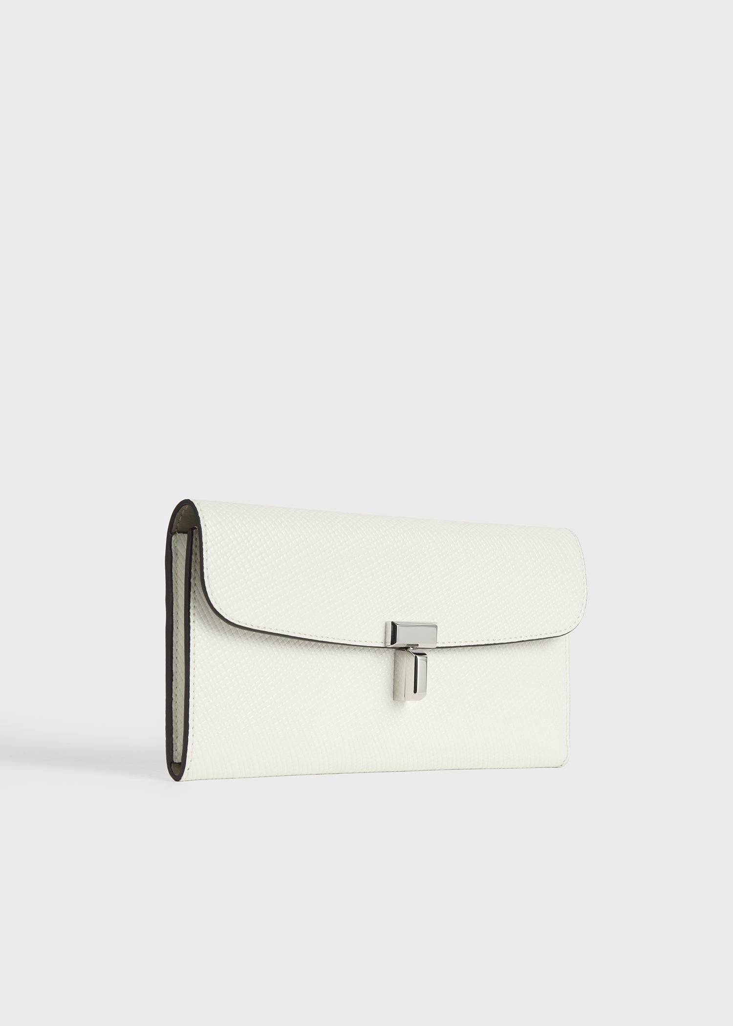T-lock palmellato-patent wallet off-white