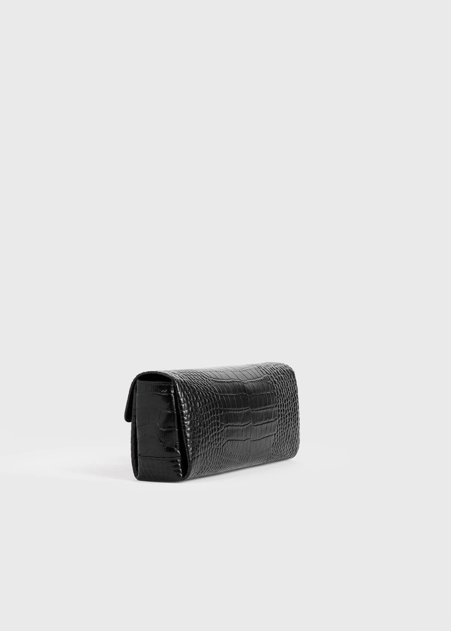 Soft croco-embossed t-clutch black