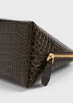 Small croco-embossed day pouch dark brown