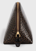Small croco-embossed day pouch dark brown