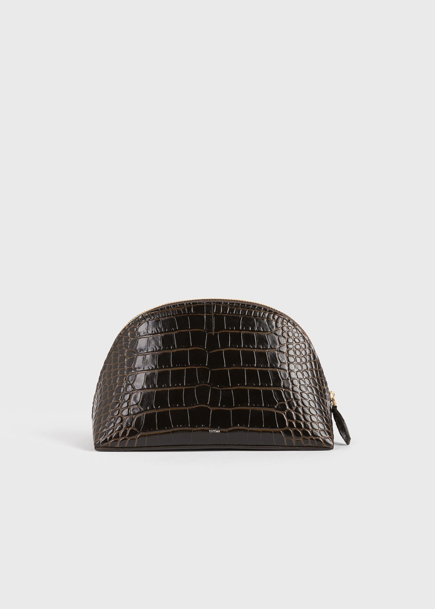 Small croco-embossed day pouch dark brown