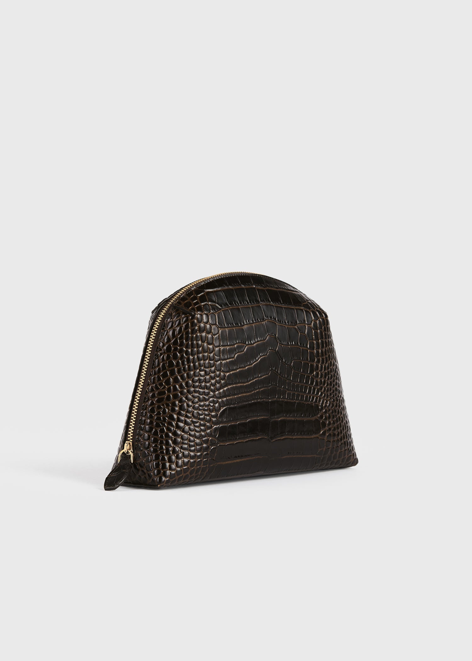 Medium croco-embossed day pouch dark brown