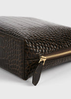 Medium croco-embossed day pouch dark brown