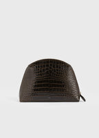 Medium croco-embossed day pouch dark brown