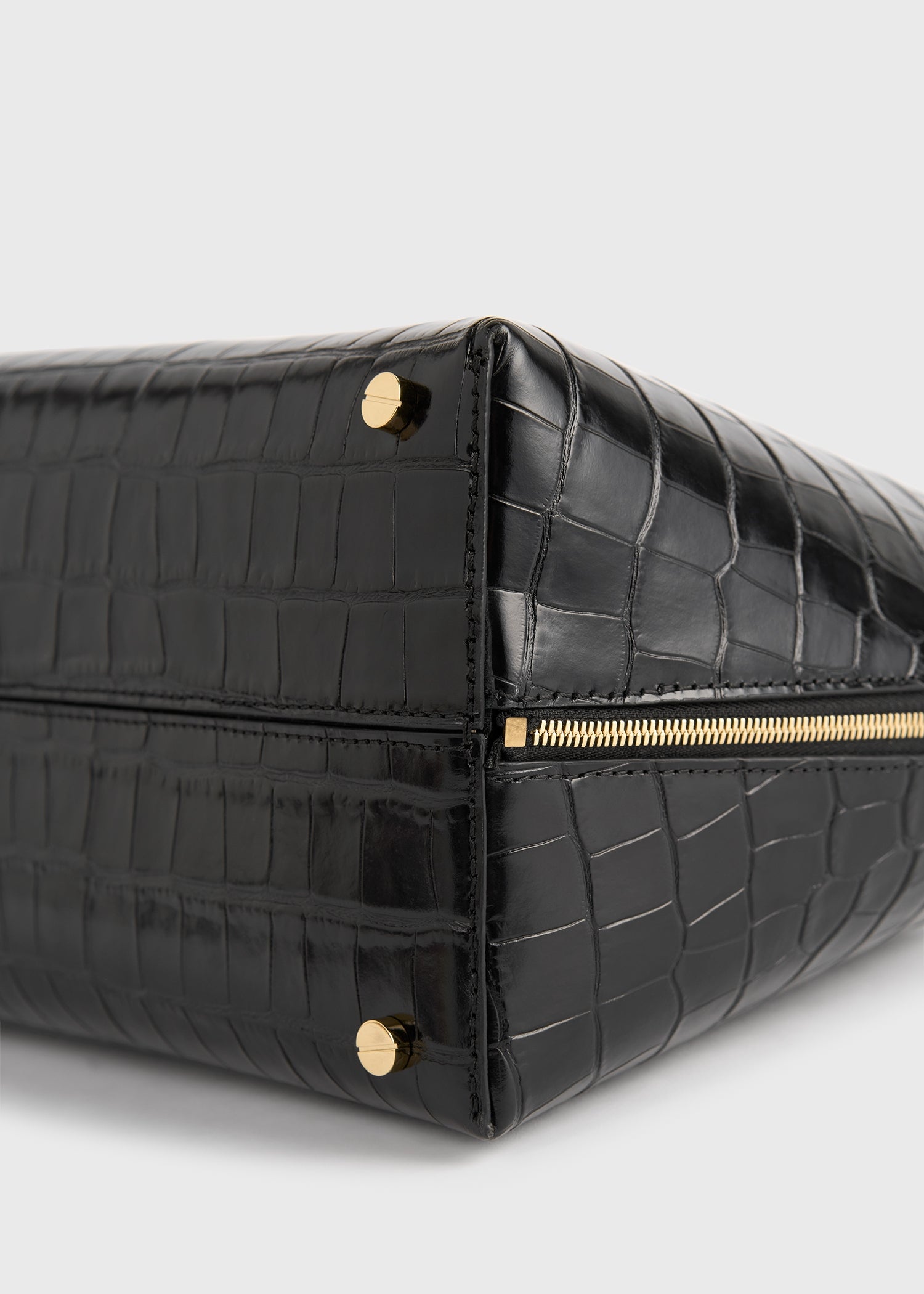 Medium croco-embossed day tote black – TOTEME