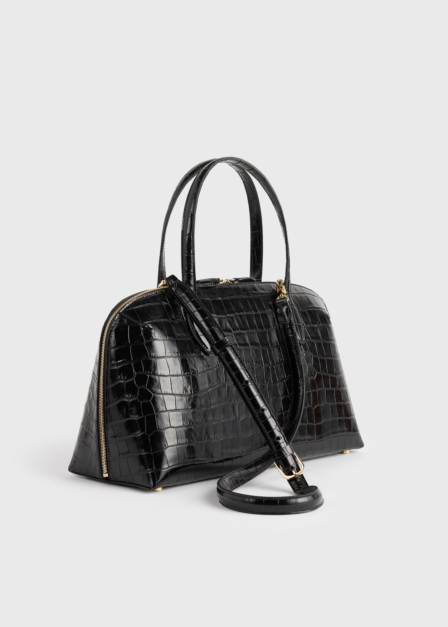 Medium croco-embossed day tote black – TOTEME