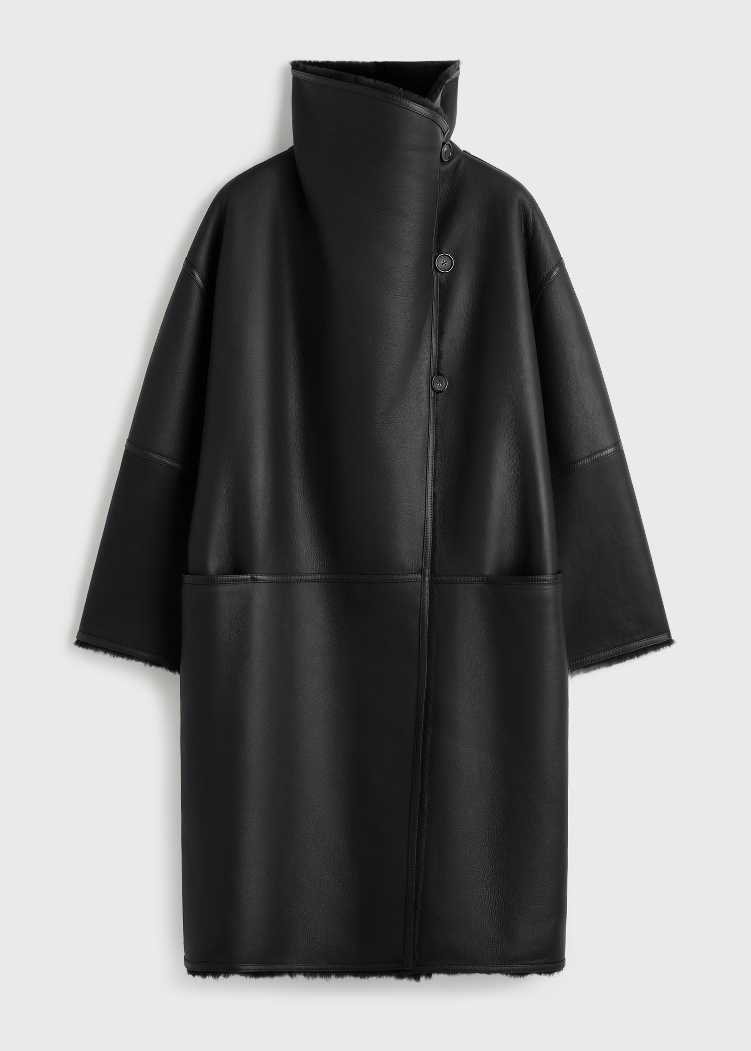 Shearling wrap coat black petite