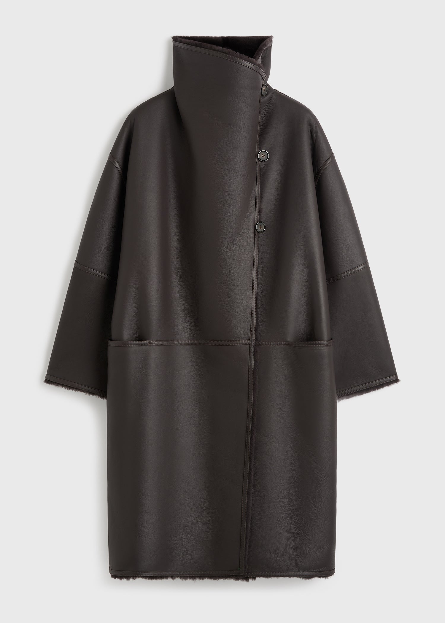 Shearling wrap coat dark brown