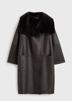 Shearling wrap coat dark brown