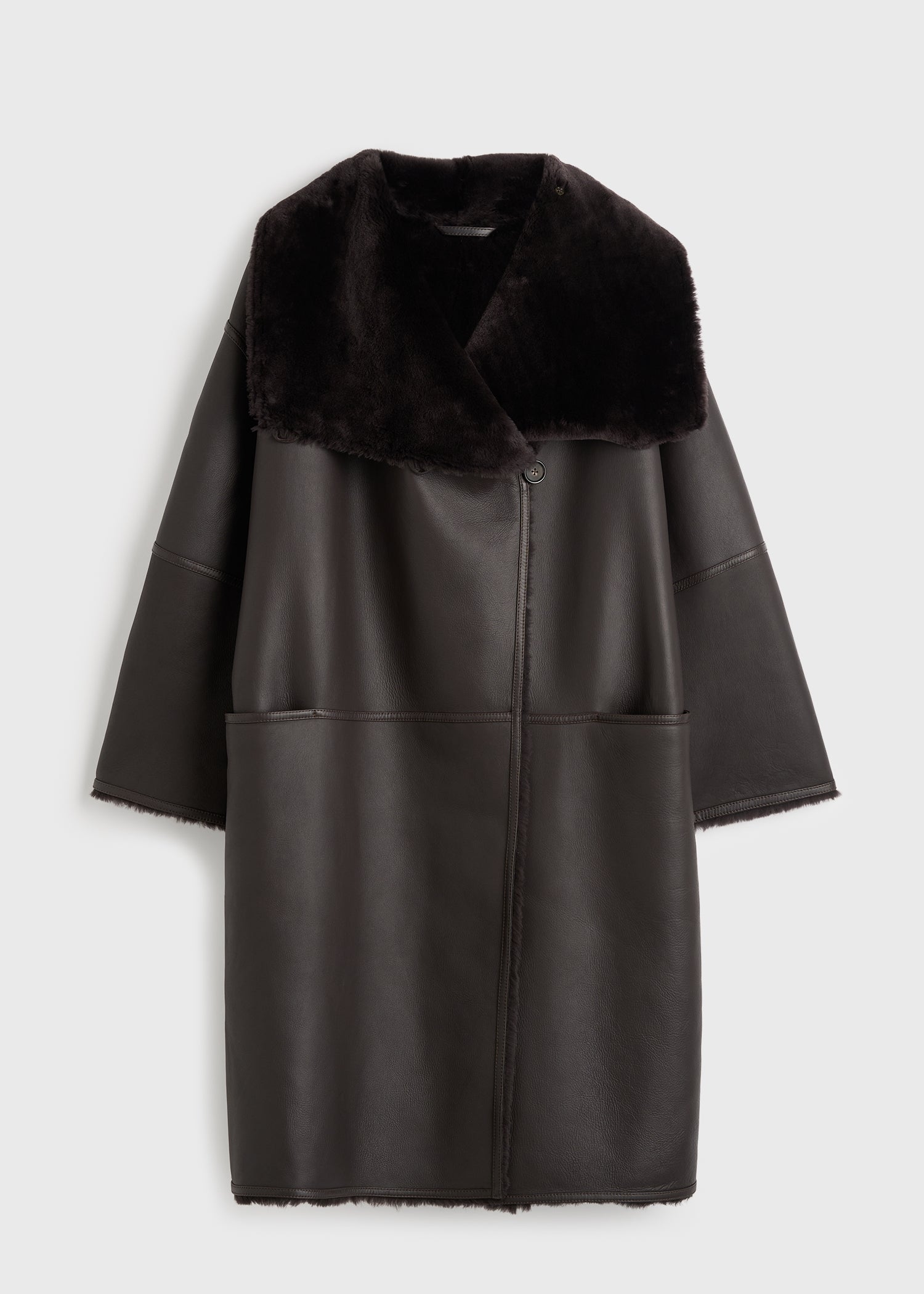 Shearling wrap coat dark brown
