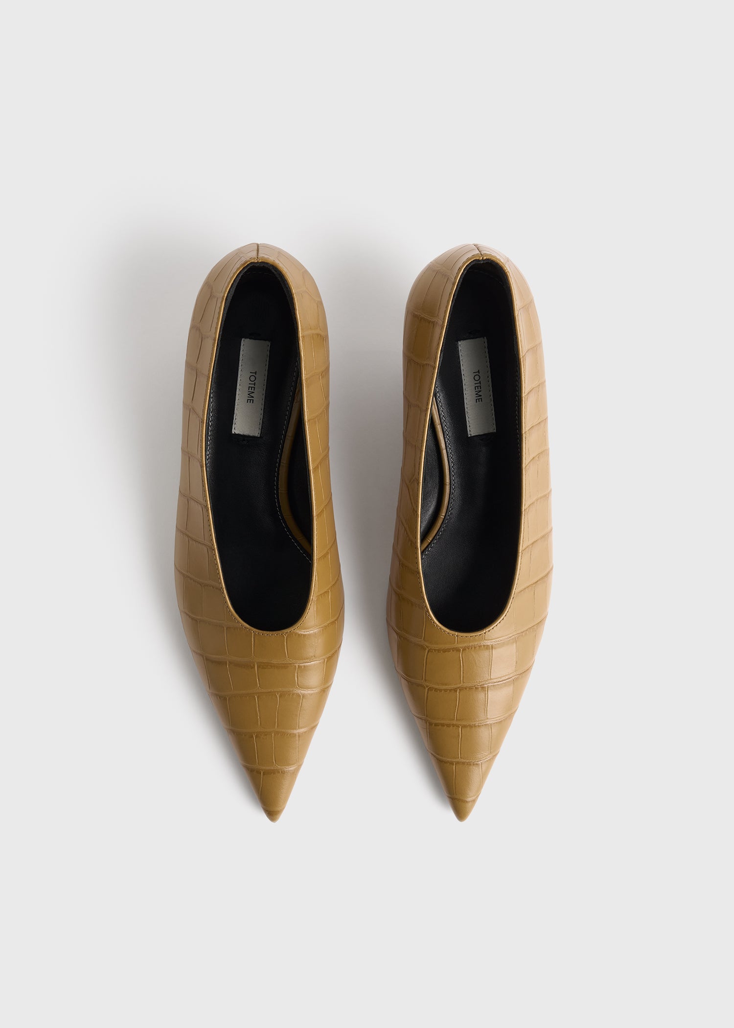 Sharp croco-embossed kitten pumps biscuit