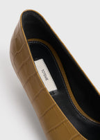 Sharp croco-embossed kitten pumps biscuit
