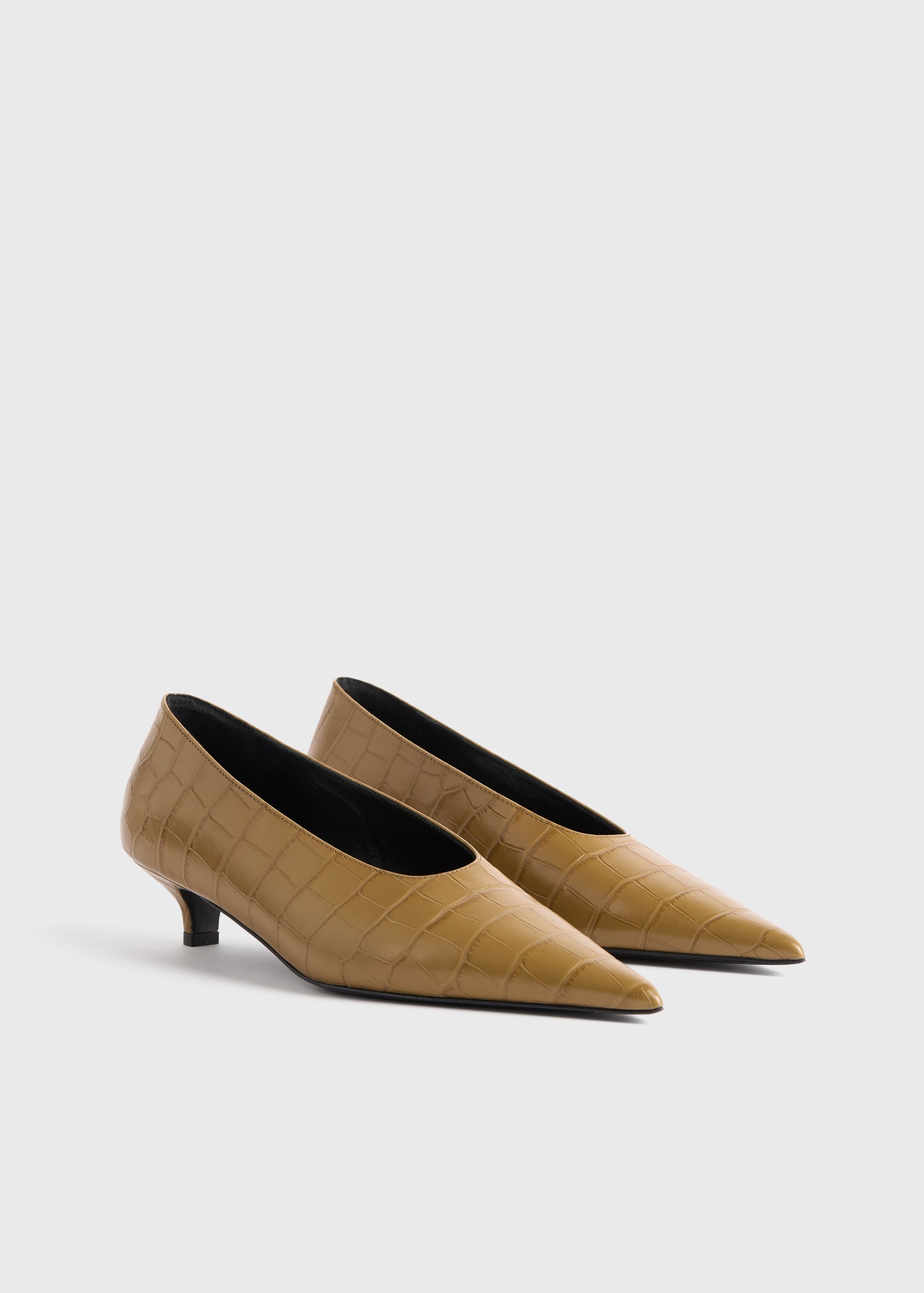 Sharp croco-embossed kitten pumps biscuit
